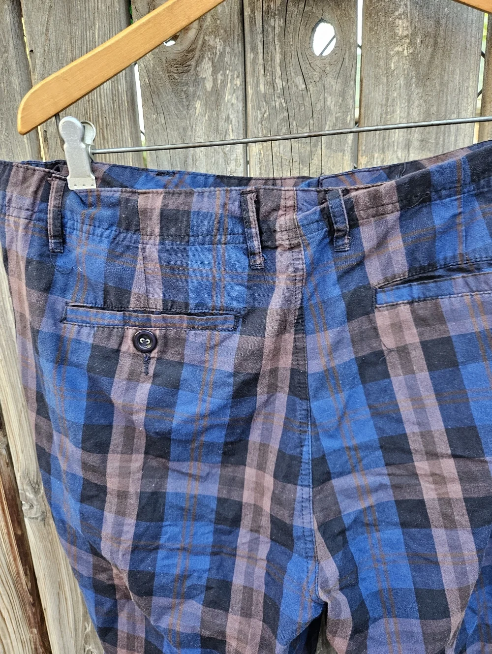 Plaid Cotton Men’s Shorts - Blue and Brown Size 38
